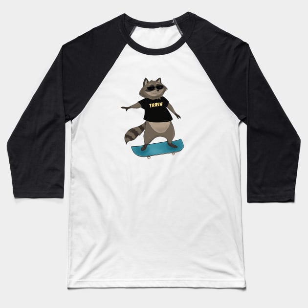 Cool Raccoon Skater Baseball T-Shirt by Eugenex